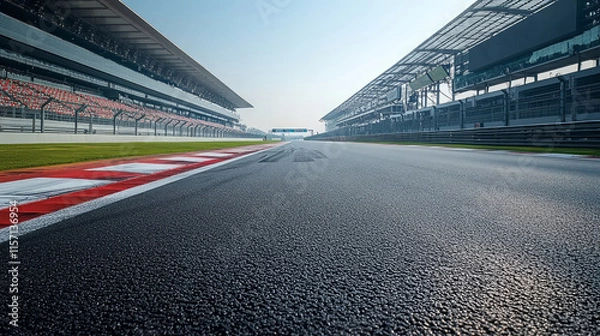 Obraz Low angle view of F1 Formula One racetrack grandstand background