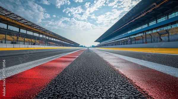 Obraz Low angle view of F1 Formula One racetrack grandstand background