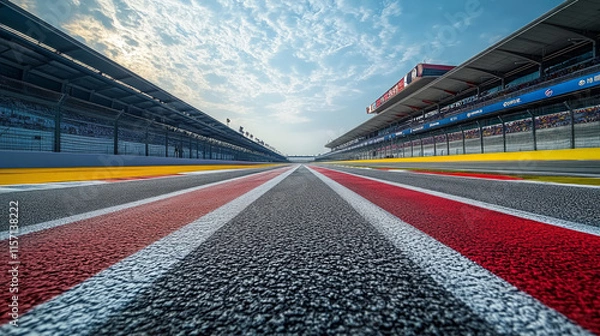 Obraz Low angle view of F1 Formula One racetrack grandstand background