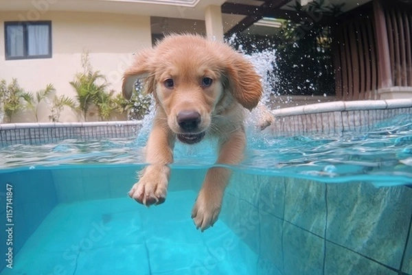 Obraz Summer Fun: A Happy Dog Enjoying the Pool