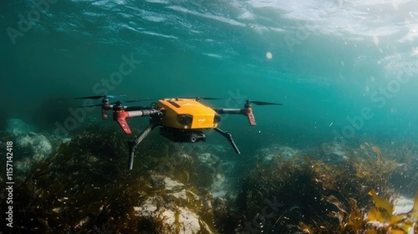 Fototapeta Smart underwater drone monitoring ocean ecosystems