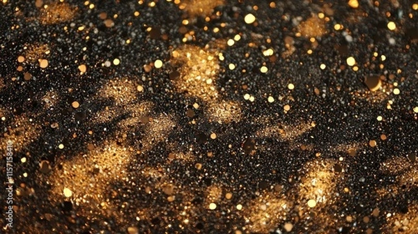 Fototapeta Abstract gold glitter on black background.