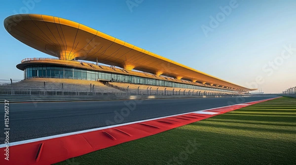 Fototapeta Low angle view of F1 Formula One racetrack grandstand background