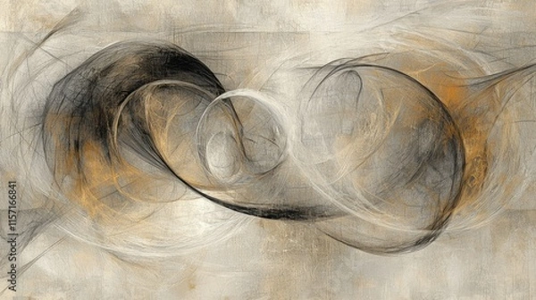 Fototapeta Abstract swirling grayscale and gold artwork.