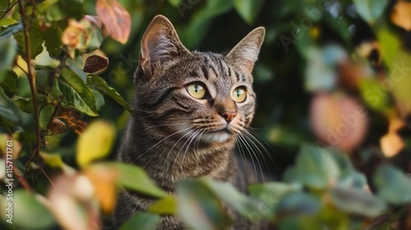 Obraz A Tabby Cat in Autumn Foliage