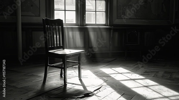 Fototapeta a chair in the middle of an empty room.