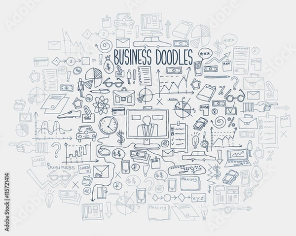 Fototapeta Hand draw doodle elements. Business finance chart graph