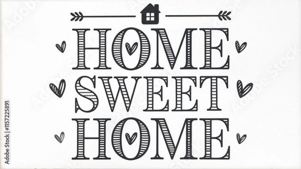 Obraz Home sweet home text with hearts and house. Interior design concept. For print, card, banner. Isolated on white background. Place for text.