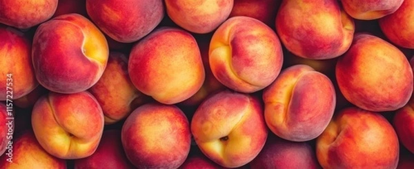 Fototapeta Peaches in close-up view, showcasing their vibrant colors and unique textures.