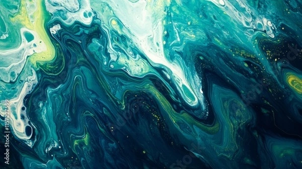 Fototapeta Blue green abstract background. Hand painted. Art background with copy space for design.