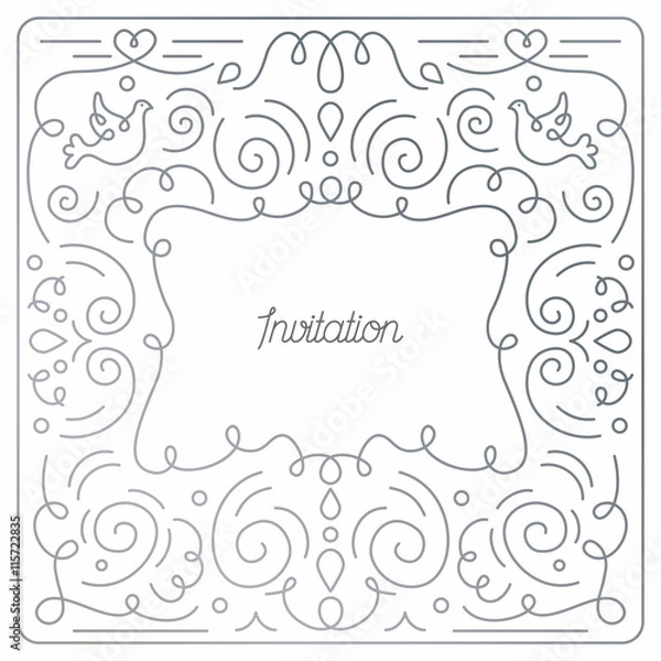 Fototapeta Cute vector frame in mono line trendy style. Vector illustration