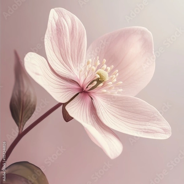 Obraz Delicate Blossom Showcasing Soft Pink Petals and Intricate Textures in a Serene and Neutral Setting