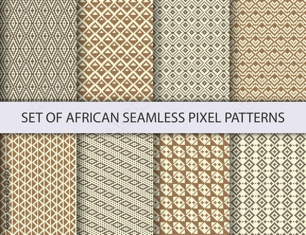 Fototapeta Collection of pixel seamless patterns with african ethnic and tribal ornament. Vector ornaments collection.