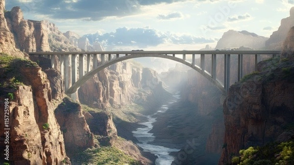Fototapeta A sky bridge that stretches over a canyon with stunning views of the cliffs, background wallpaper AI generated image