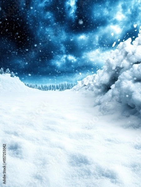 Obraz Serene Winter Landscape with Snowfall and Dark Cloudy Sky