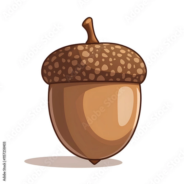 Fototapeta Playful cartoon acorn with glossy finish and detailed cap design for creative projects and illustration, digital illustration of character design concept.