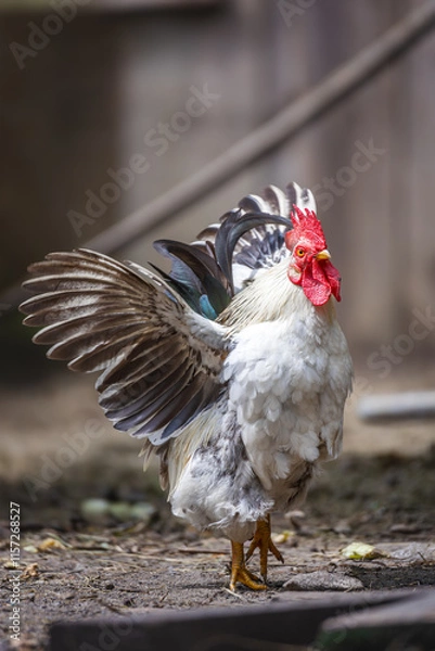 Obraz Rooster with Open Wings in Motion