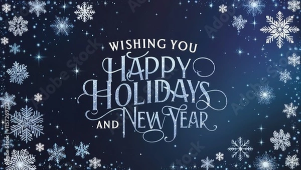 Fototapeta Merry christmas and happy new year greeting card with smiling joyful snowman on winter background