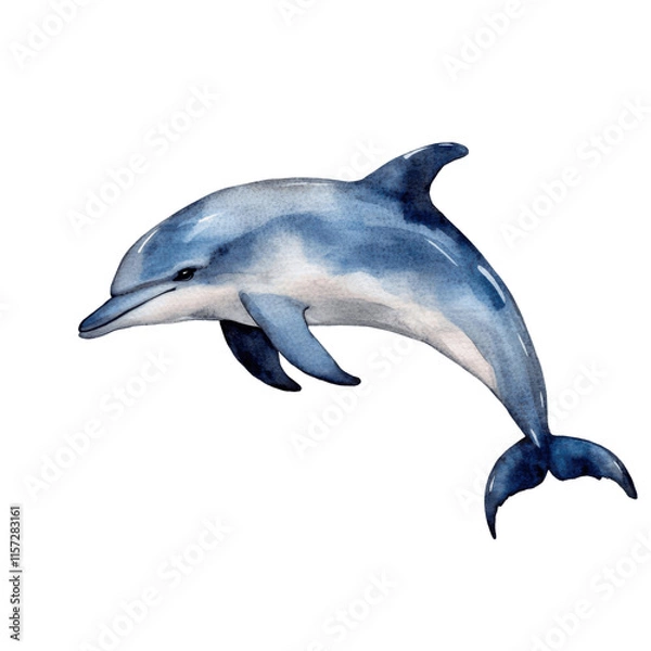 Fototapeta Dolphin watercolor illustration with shimmering waves, symbolizing freedom and playfulness. PNG transparent background.