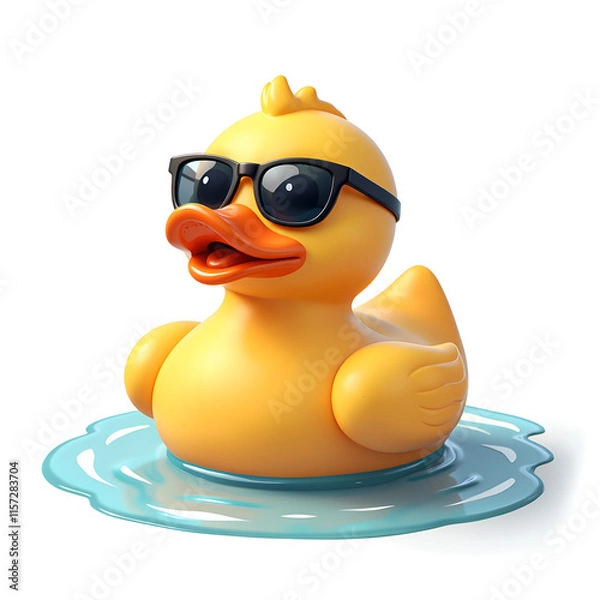 Fototapeta Playful rubber duck in sunglasses floating on water surface, digital art of character design concept.
