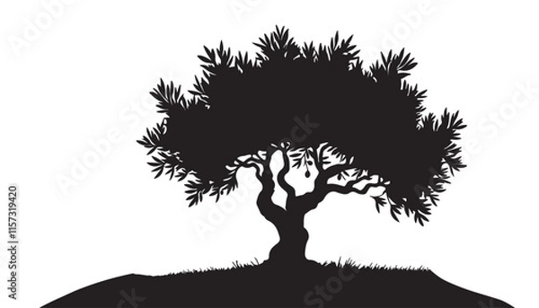 Obraz Olive tree silhouette Black and white vector illustration design background