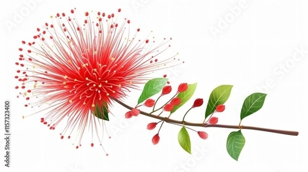 Obraz Vibrant Red Powder Puff Calliandra Haematocephala Flower Close-up