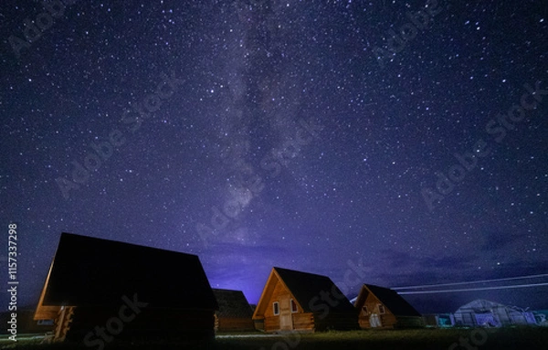 Fototapeta Starry Night Over Mongolian Cabins