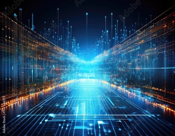 Fototapeta Futuristic data analysis with digital data visualization and growth graphs. Generated with AI