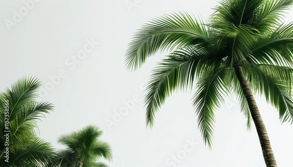 Fototapeta Elegant  Sky with Large Tropical Palm Trees Framing Bright and  Atmosphere