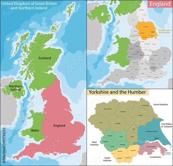 Fototapeta Map of Yorkshire and the Humber