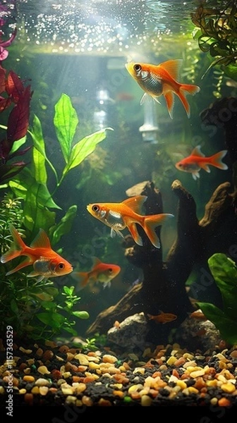 Fototapeta Vibrant Tropical Fish Tank Display with Colorful Aquatic Life