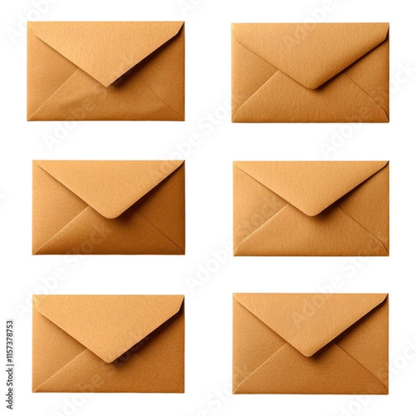 Fototapeta A collection of six golden envelopes arranged in a grid pattern, showcasing their elegant design and texture.