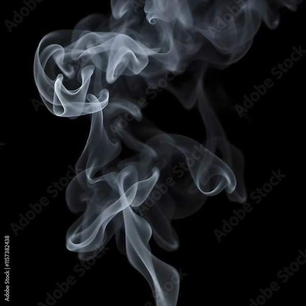 Fototapeta Steam, smoke, vapor isolated on black background. Smoke steam spray, abstract vaporing water, texture of cold mist, hot vapor, fog effect closeup, black screen. Hot food, drink. Overlay using
