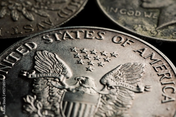 Fototapeta US silver dollars closeup macro shot