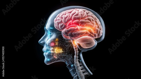 Fototapeta Human brain with highlighted neural pathways