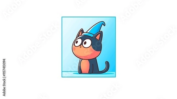 Obraz Cute cartoon cat wearing a wizard hat.