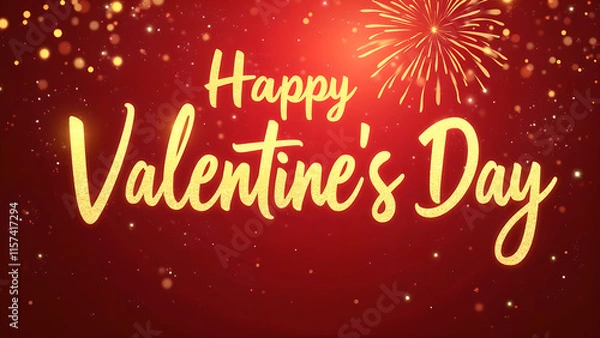 Obraz Happy Valentine's Day greeting with fireworks and sparkles.  Concept of love, celebration, and romance.