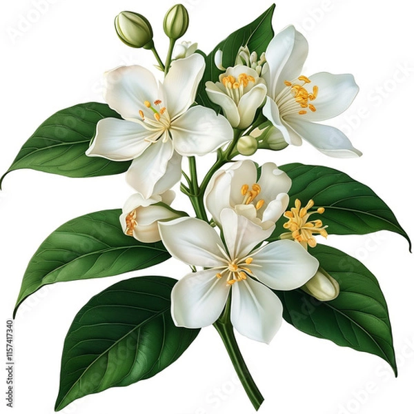 Fototapeta Beautiful Arabian Jasmine flower isolated on a white background