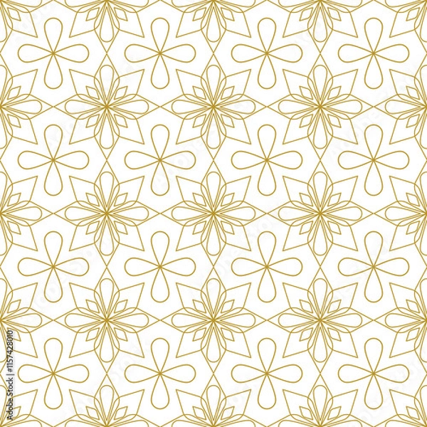 Fototapeta Elegant seamless floral geometric pattern with gold lines on a white background, perfect for wallpapers, textiles, decorative prints, and luxury designs.