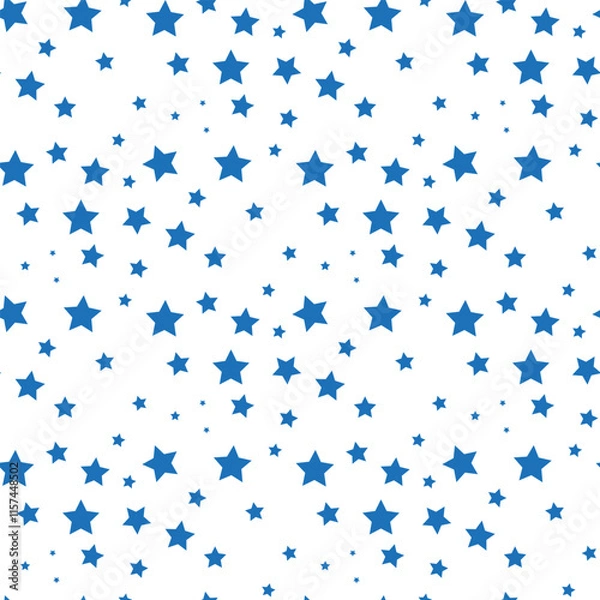 Fototapeta Star pattern. Seamless vector background - blue, gray and white five-pointed stars on white backdrop