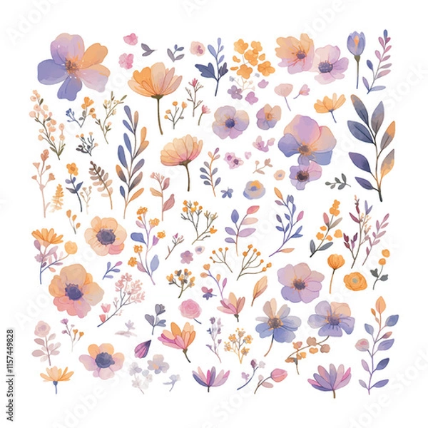 Obraz A collection of flowers in various colors and sizes. The flowers are arranged in a way that creates a sense of movement and harmony. Scene is one of beauty and tranquility