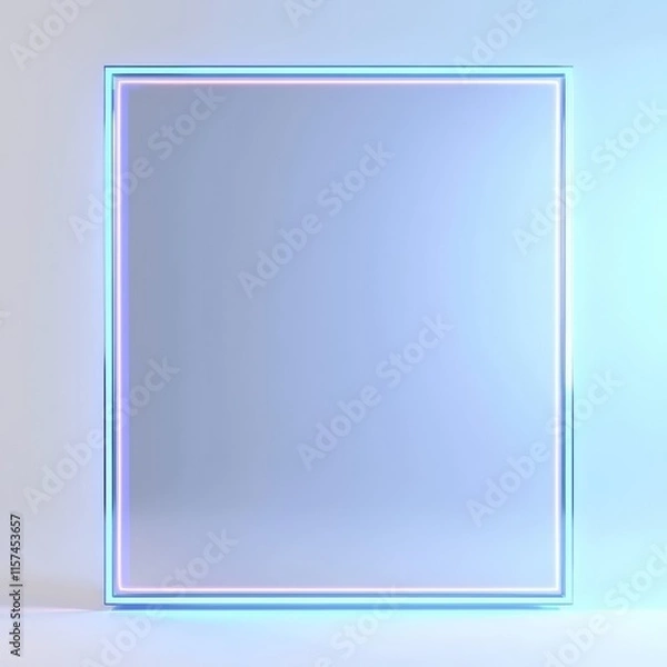 Fototapeta Geometric Glow: A minimalist, modern glass frame elegantly showcases a subtle, iridescent surface, the borders accentuated by a soft neon glow.