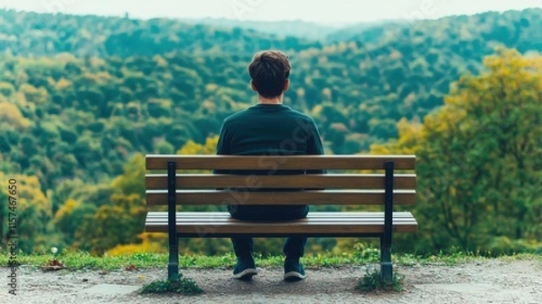 Fototapeta Person Sitting Alone on a Bench in Thoughtful Moment