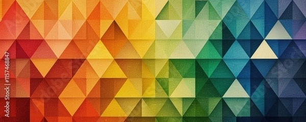 Fototapeta A vibrant, geometric pattern featuring colorful triangles arranged in a gradient from red to blue.