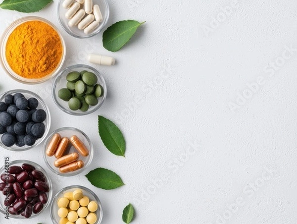 Fototapeta Assorted Wellness Supplements Flat Lay Arrangement