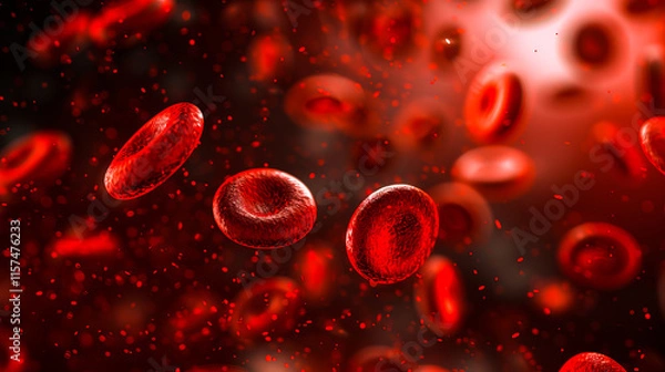 Fototapeta A scientific visualization of red blood cells, representing health, biology, and the study of the human circulatory system.