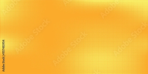 Obraz Yellow halftone pattern. Retro comic gradient background. Bright orange pixelated dotted texture overlay. Cartoon pop art faded gradient pattern.
