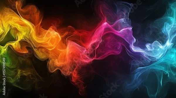 Fototapeta Colorful smoke swirls on black background