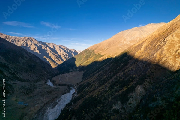 Fototapeta Beautiful aerial view of the mountain gorge. Landscape and nature of the North Caucasus
