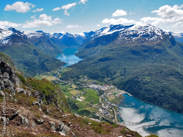 Fototapeta Loen, the views of the Nordfjord landscape - Loen Skylift - Travelling in Norway. It also the view from the ferrata. 